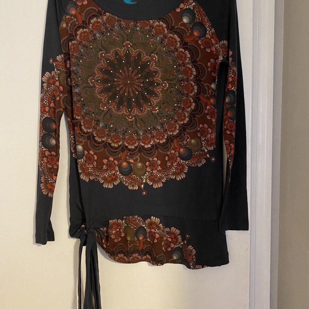 Desigual Abstract Print Long Sleeve Top Brown Multi Women's top Size M